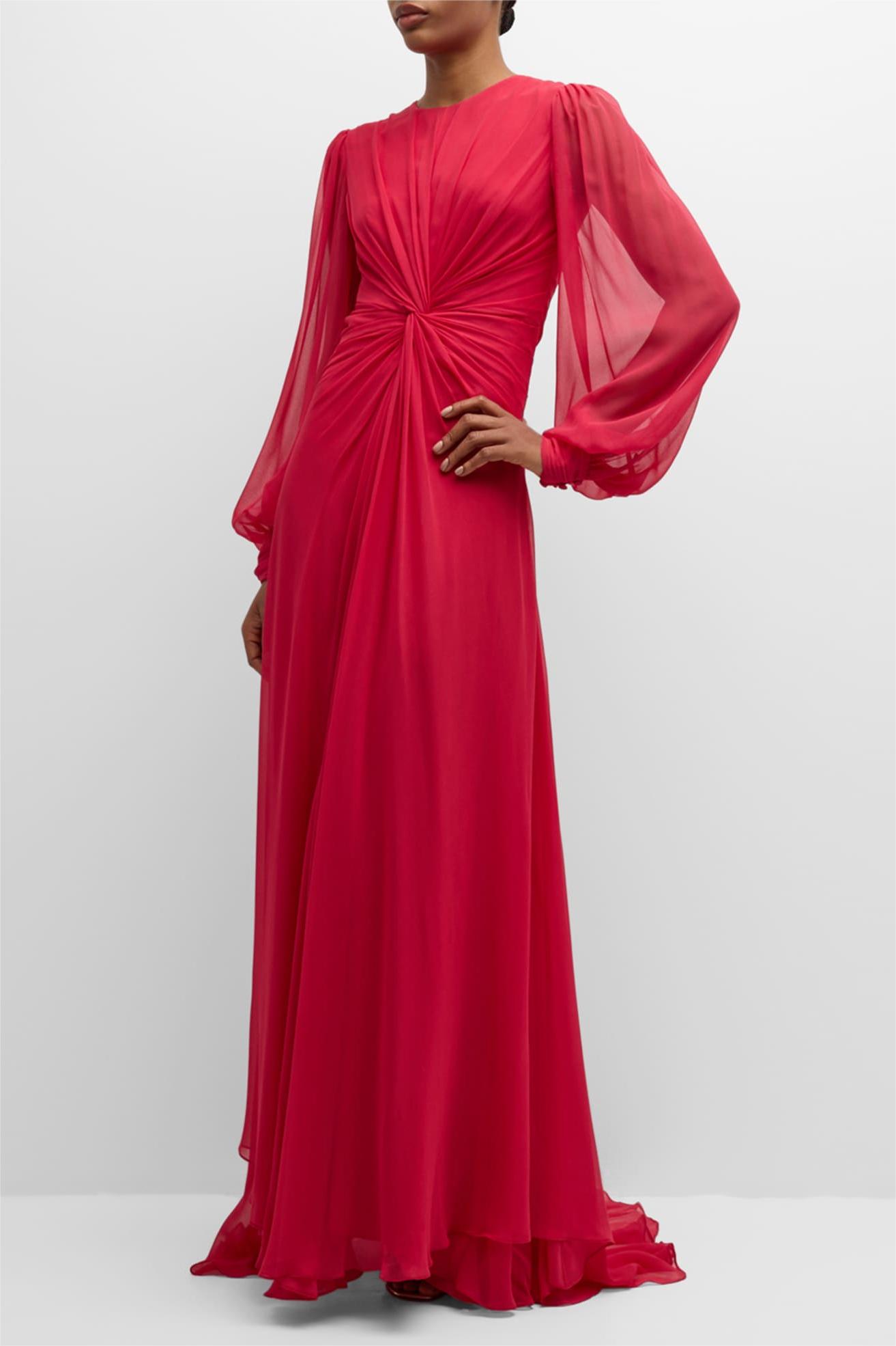 Solid Knotted Lantern Sleeve Maxi Dress