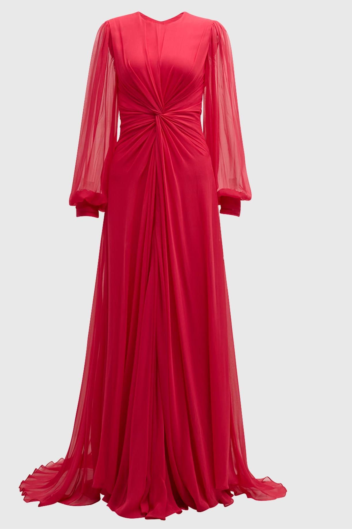 Solid Knotted Lantern Sleeve Maxi Dress