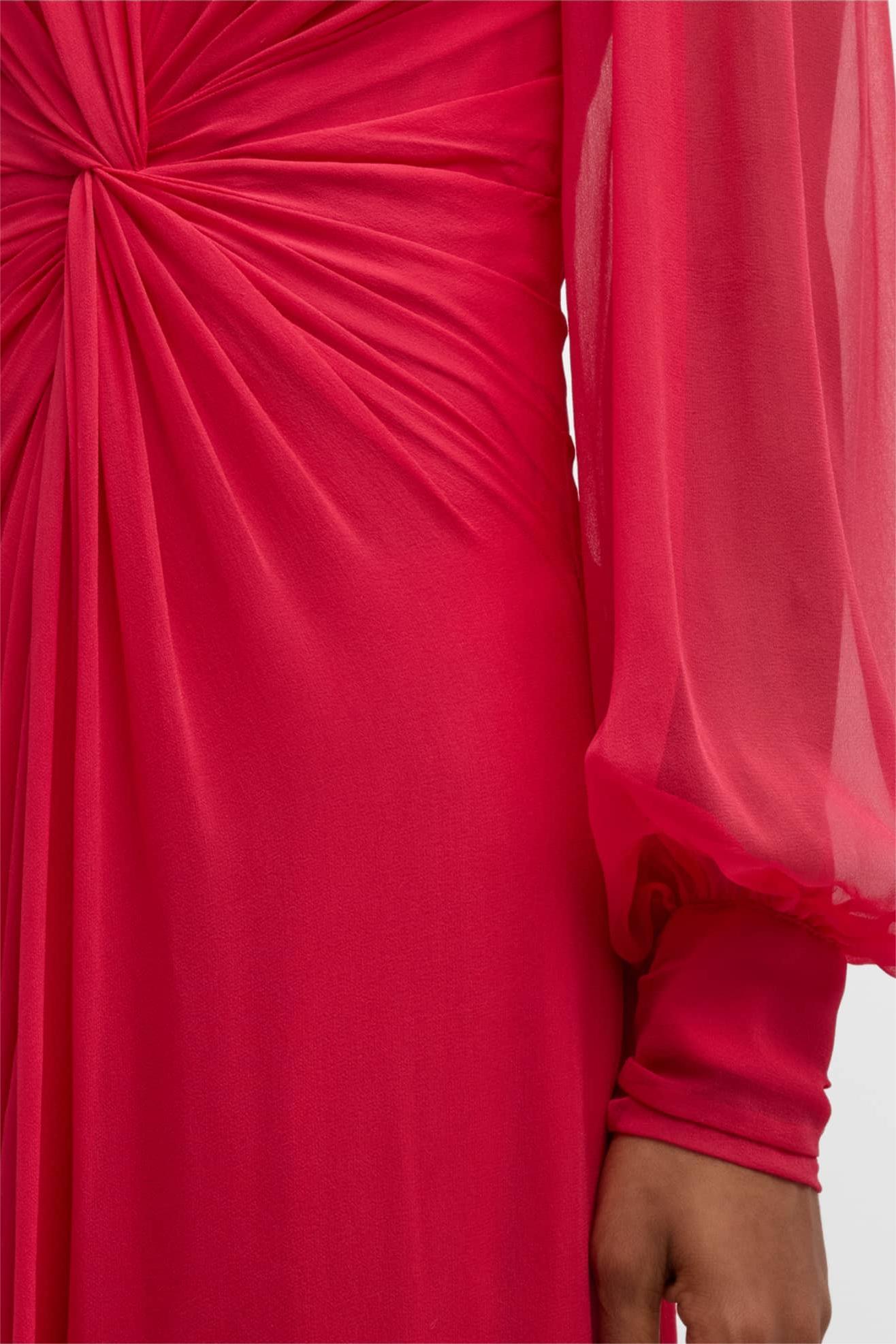 Solid Knotted Lantern Sleeve Maxi Dress