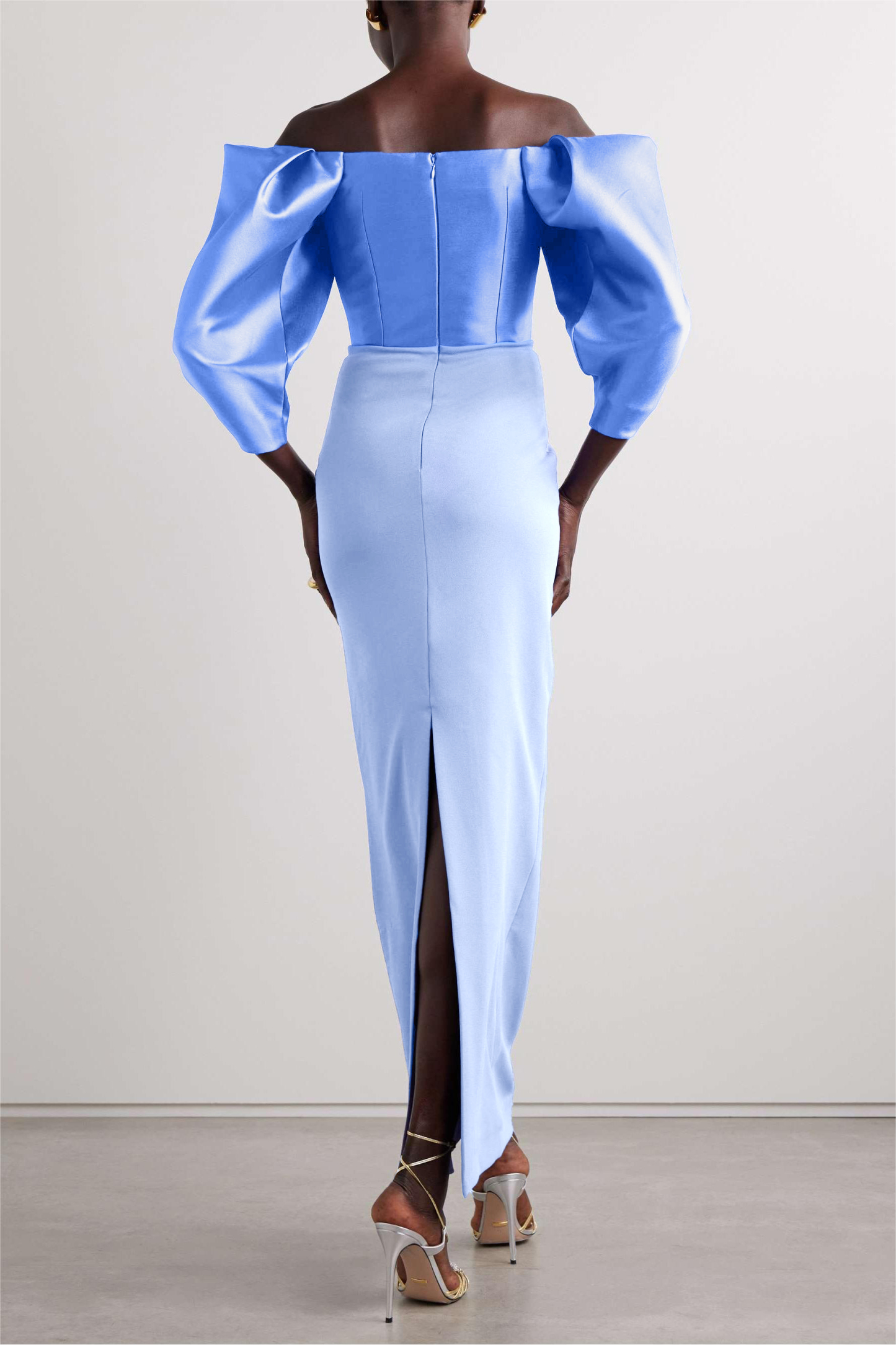 Solid Satin Off-Shoulder Maxi Dress