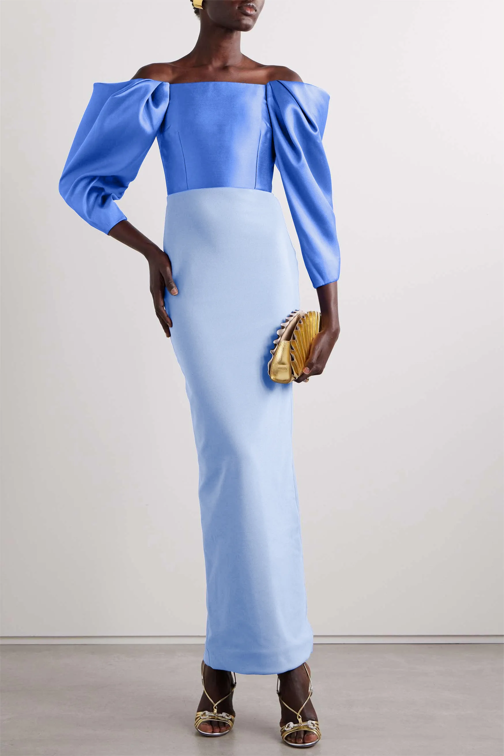 Solid Satin Off-Shoulder Maxi Dress