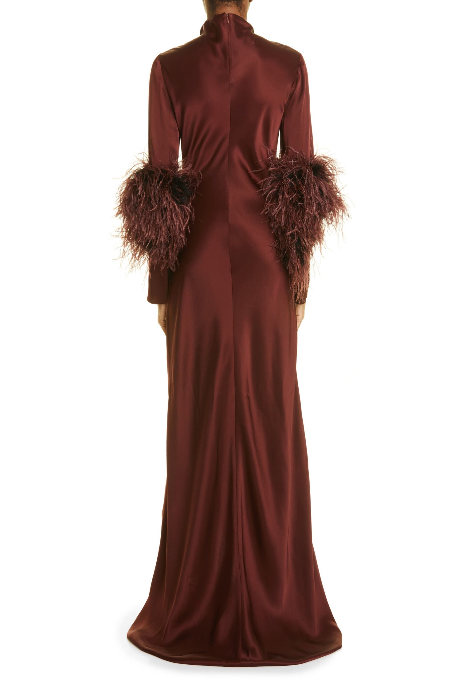 Satin Feather Ruched Maxi Dress JardinVue
