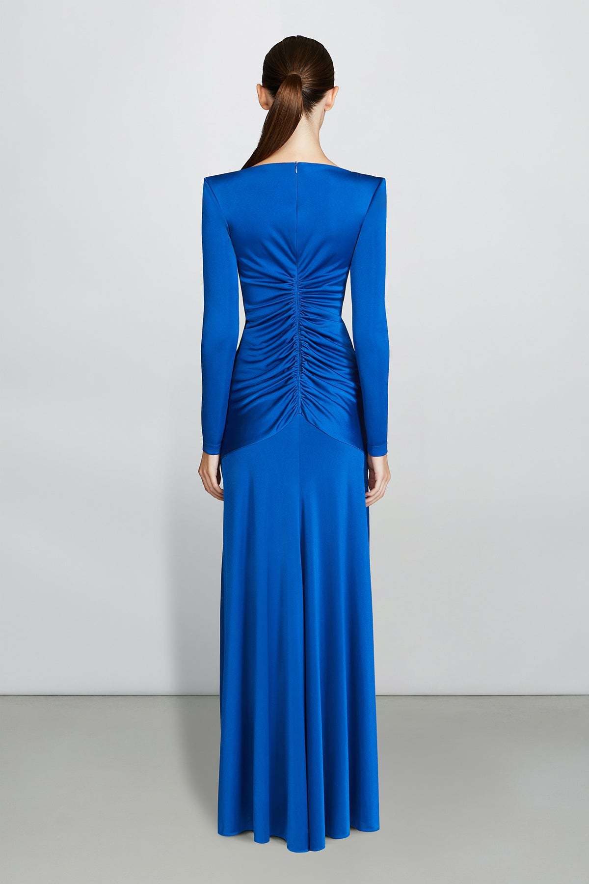 Solid Gathered Boat Neck Midi Dress