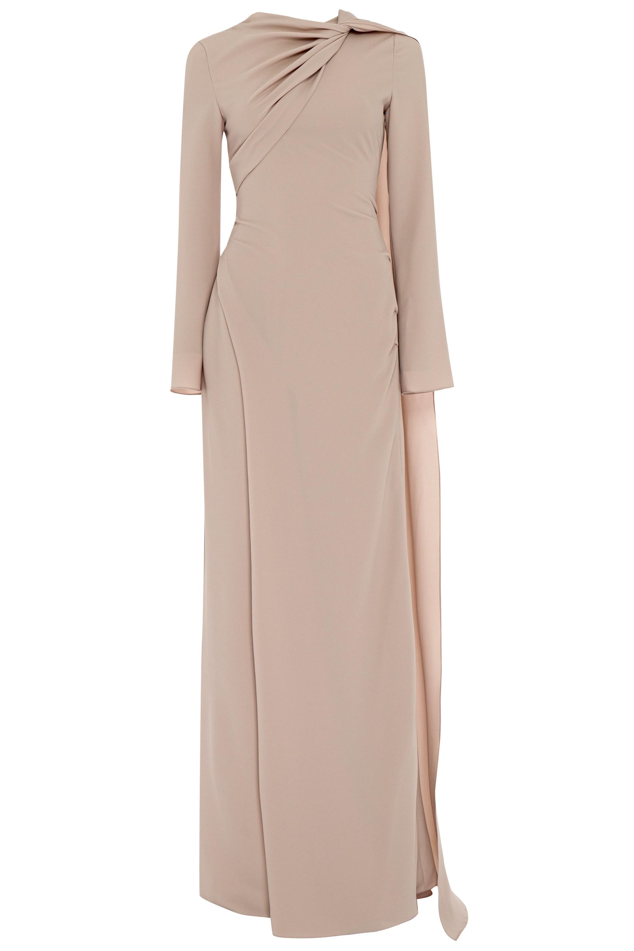 Solid Long Sleeve Cape Maxi Dress