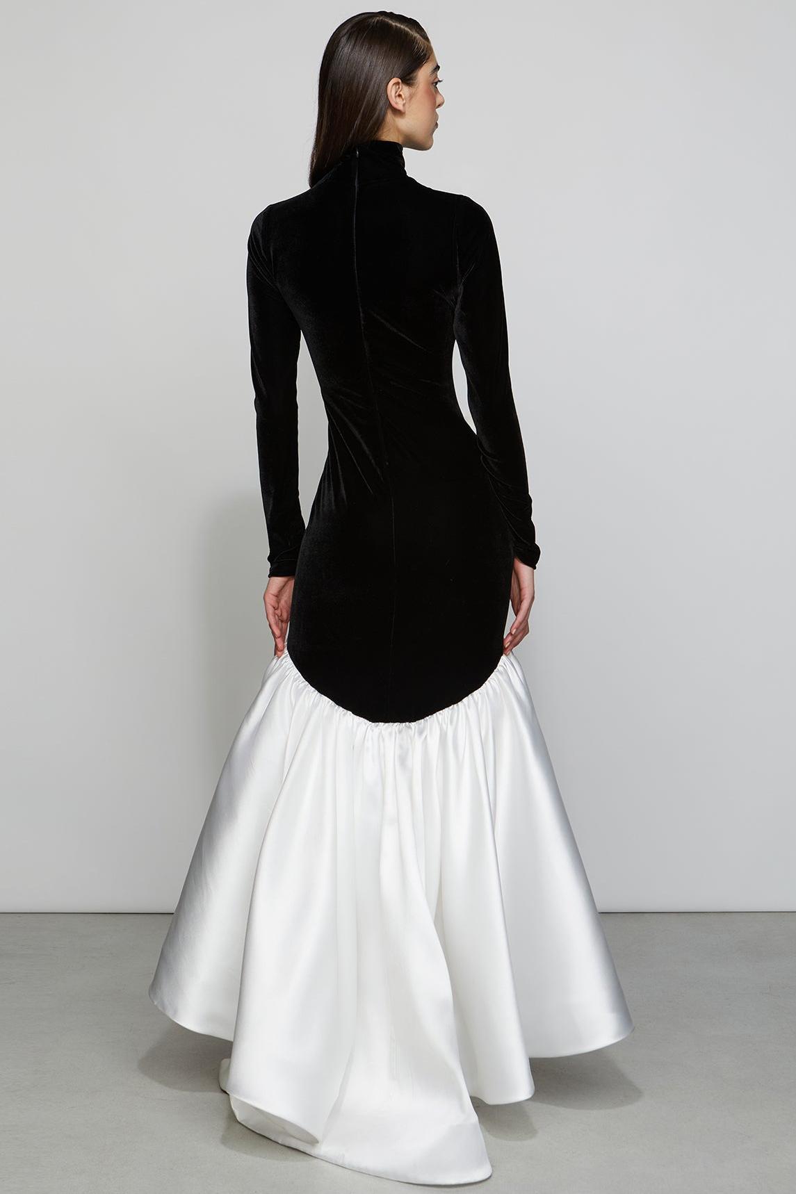 Satin Velvet Splicing Maxi Dress