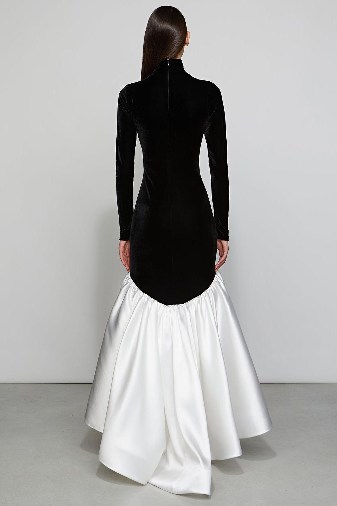 Satin Velvet Splicing Maxi Dress