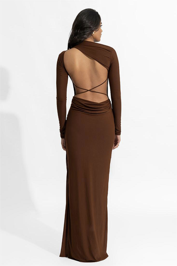 Solid Gathering Long Sleeve Maxi Dress