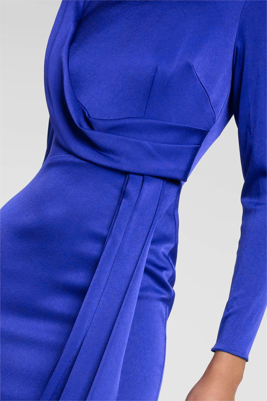 Satin Solid Long Sleeve Midi Dress