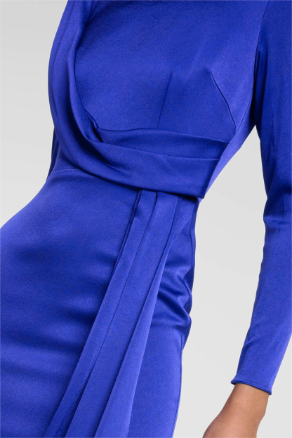 Satin Solid Long Sleeve Midi Dress
