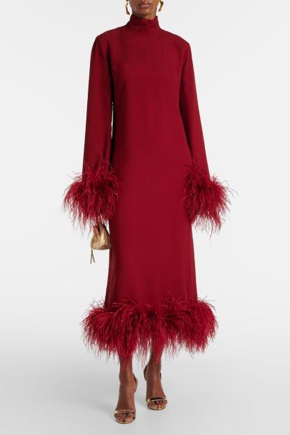 Solid Feather Long Sleeve Midi Dress
