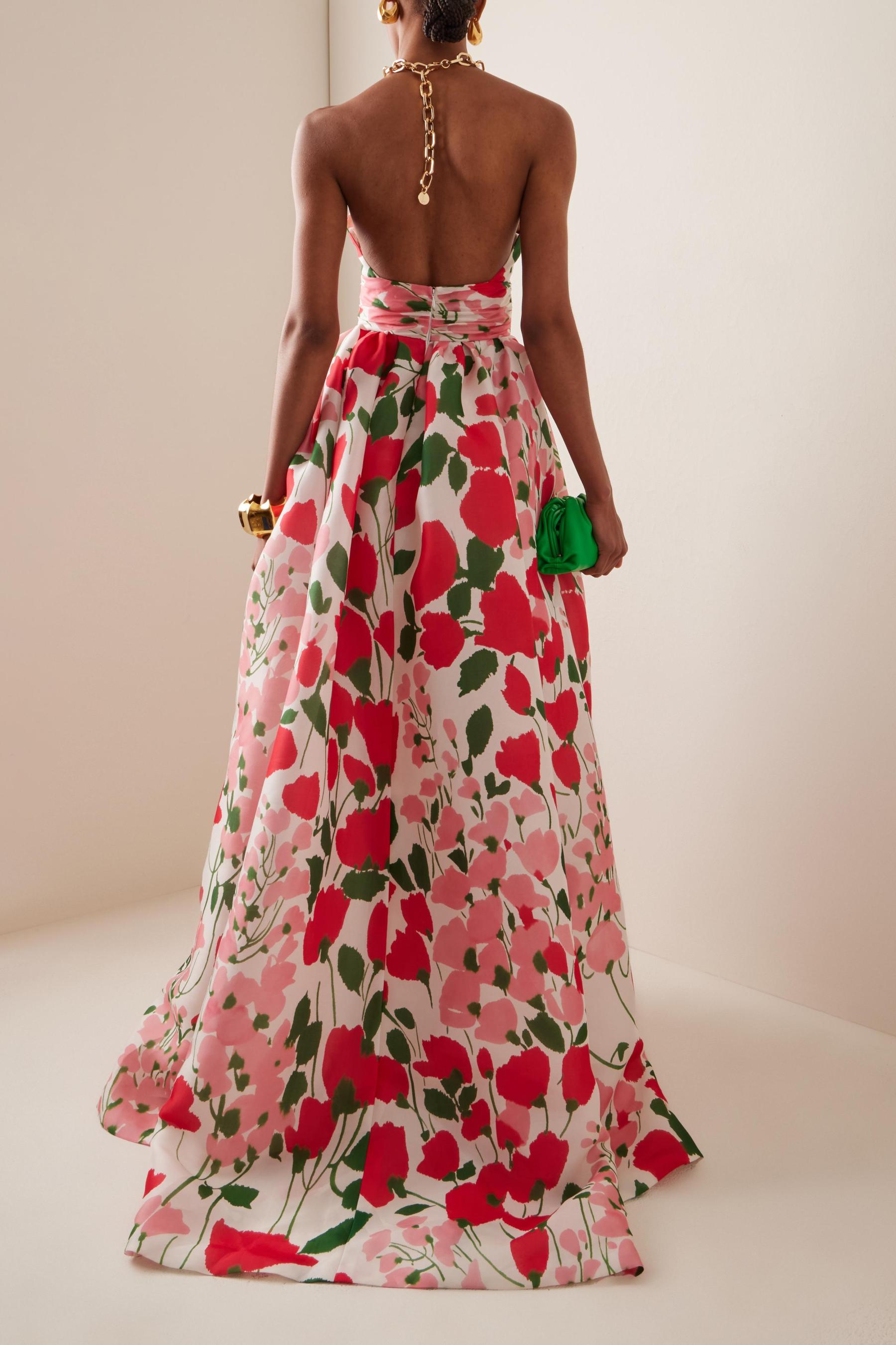 Metal Halter Neck Floral Maxi Dress