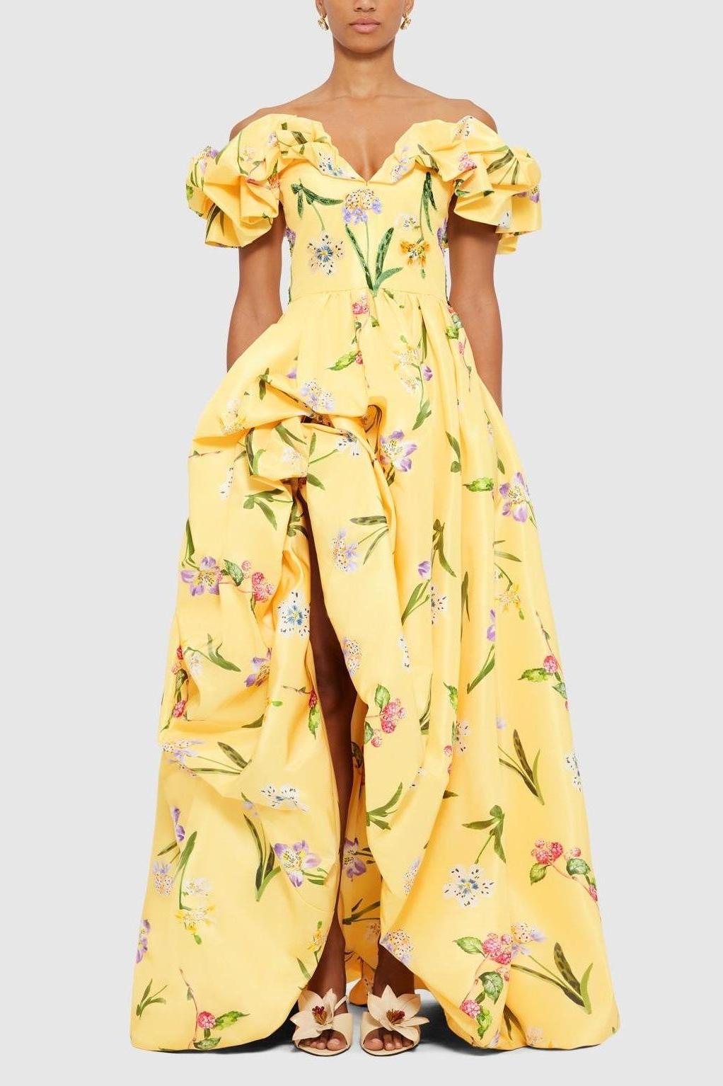 Off-Shoulder Floral Slit Maxi Dress