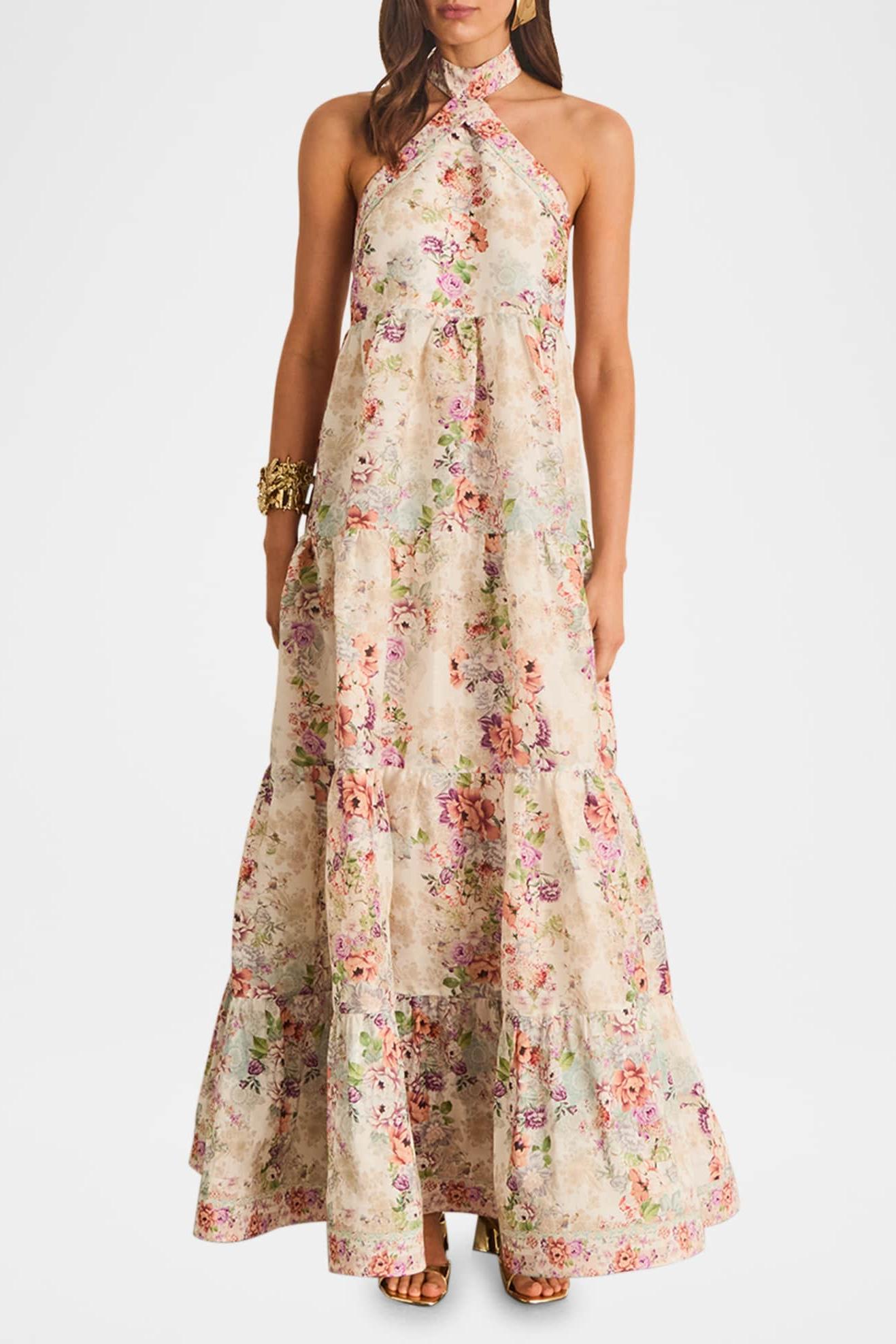 Floral Halter Neck Sleeveless Maxi Dress