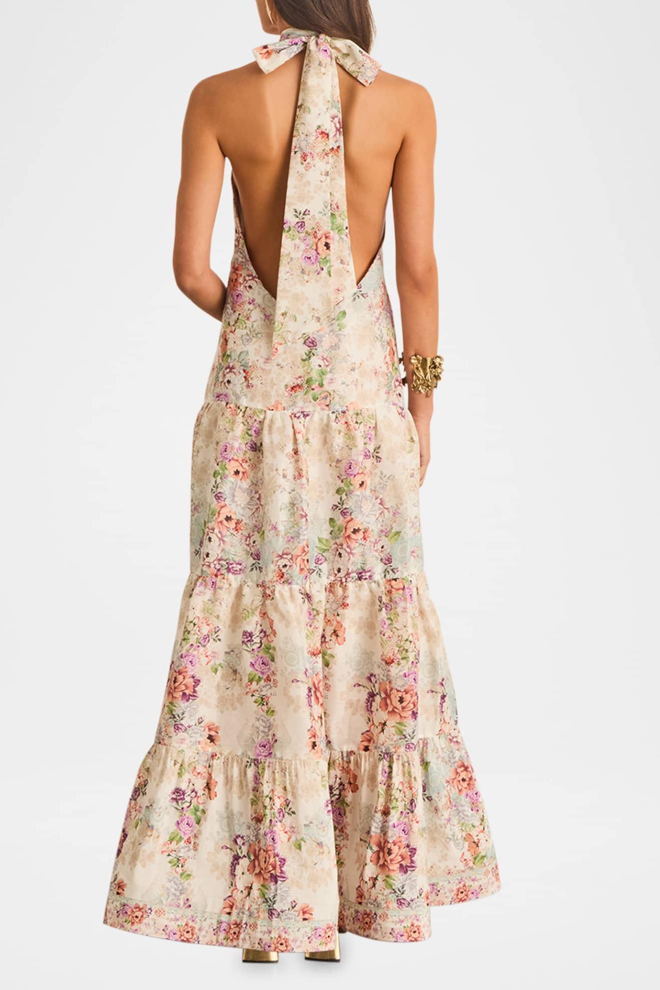 Floral Halter Neck Sleeveless Maxi Dress