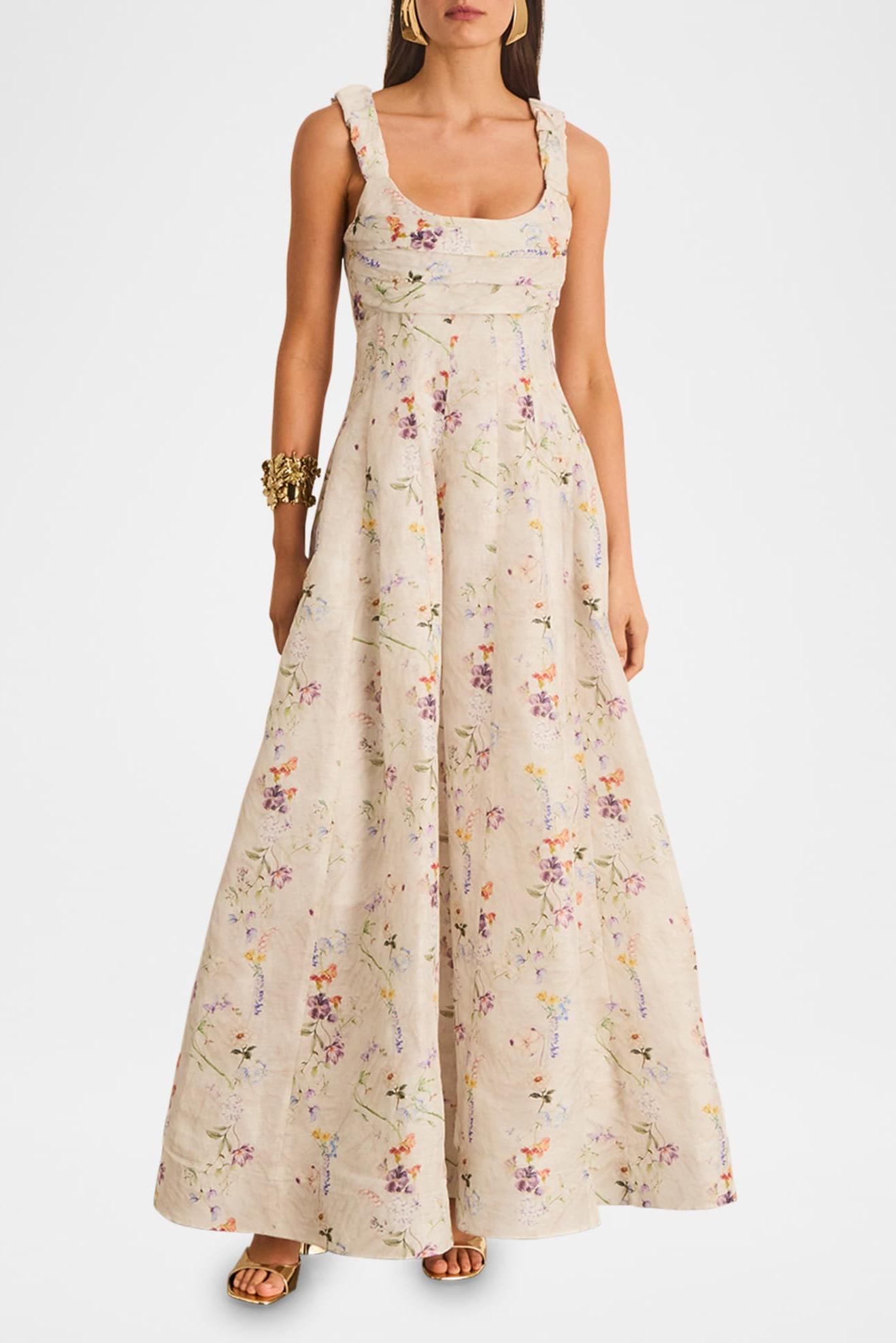 Floral Ruched Sleeveless Maxi Dress