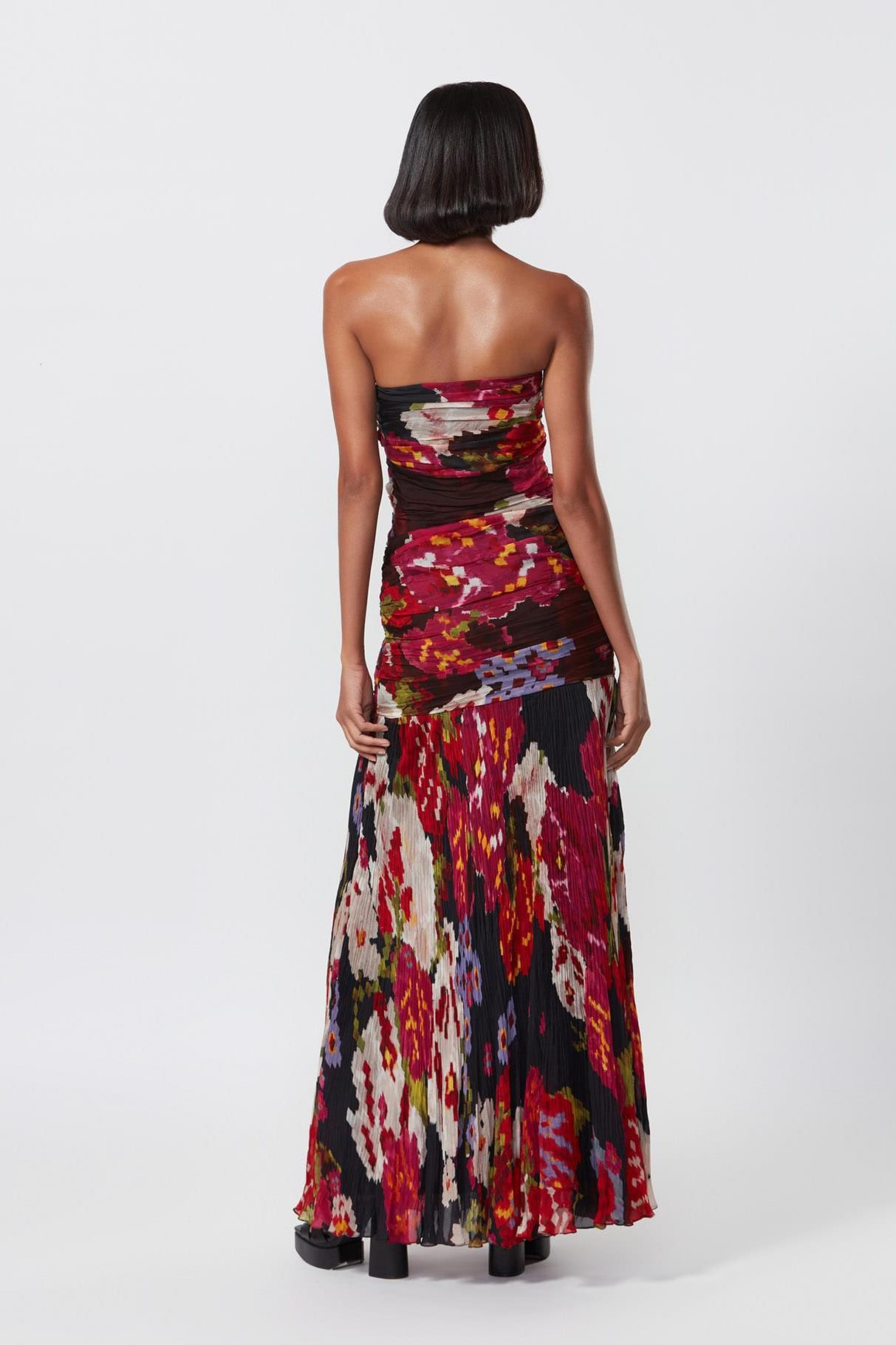 Pleated Off Shoulder Floral Midi Dress