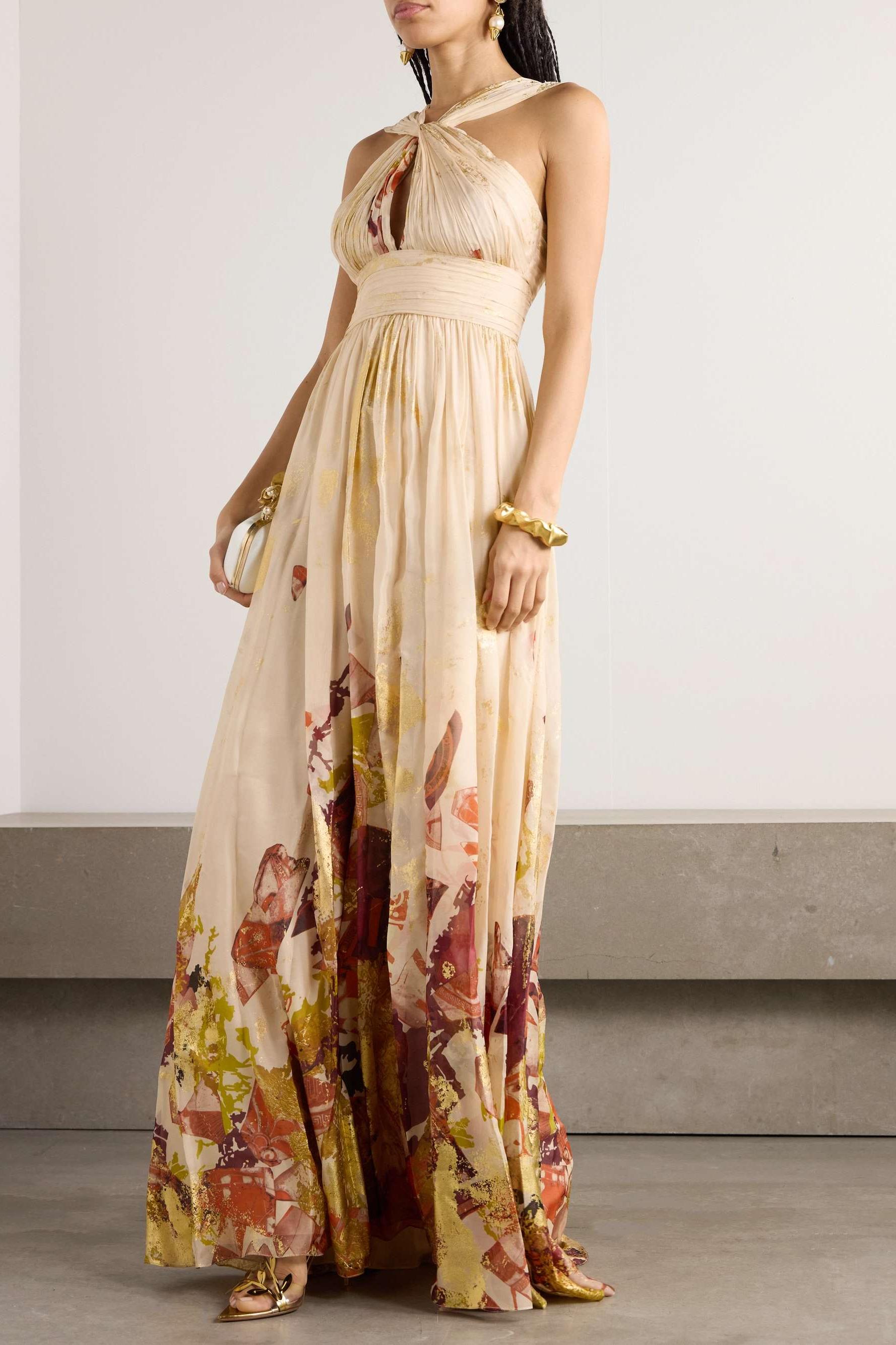 Floral Pleat Knotted Sleeveless Maxi Dress