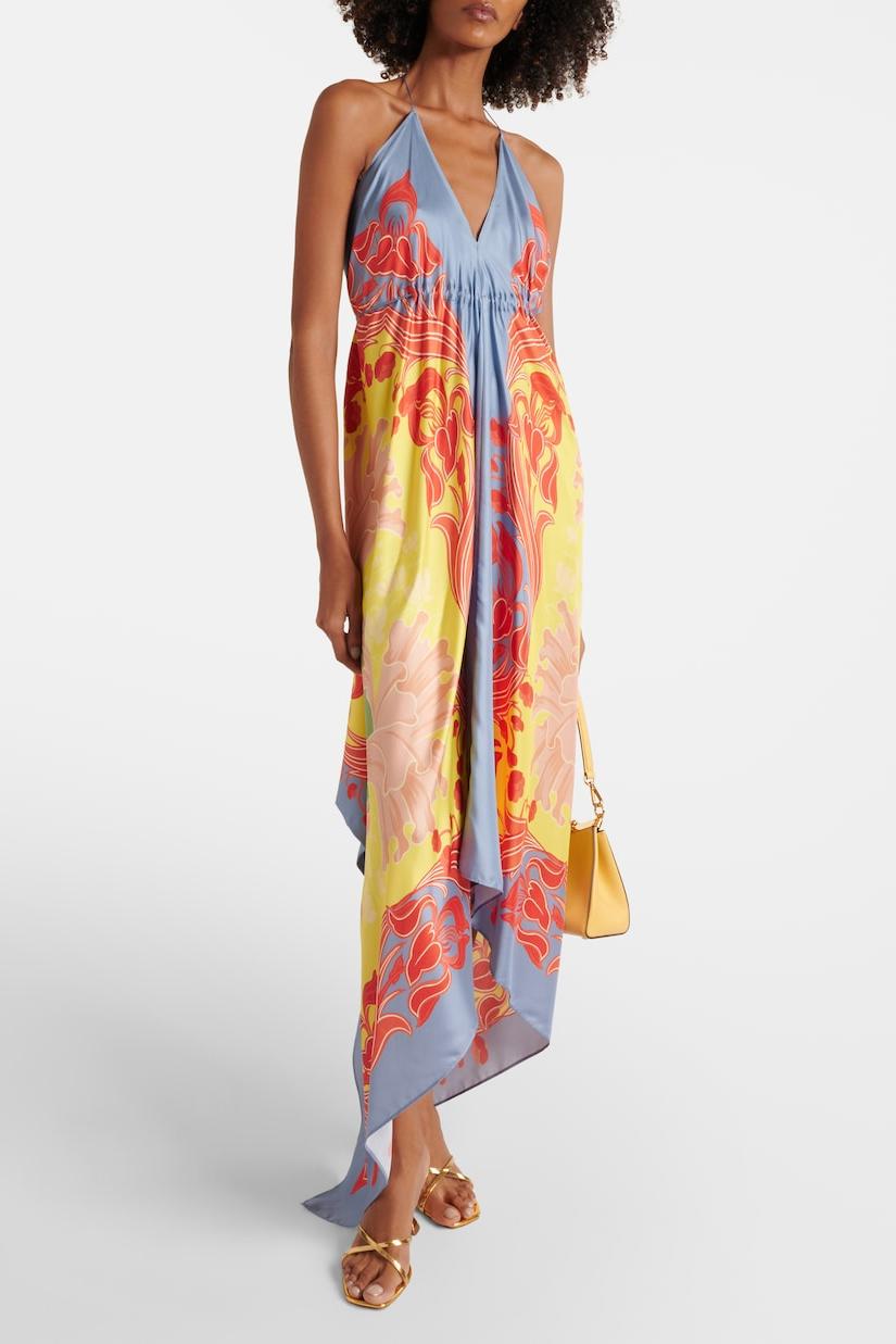 Paisley Print Halter Neck Sleeveless Midi Dress