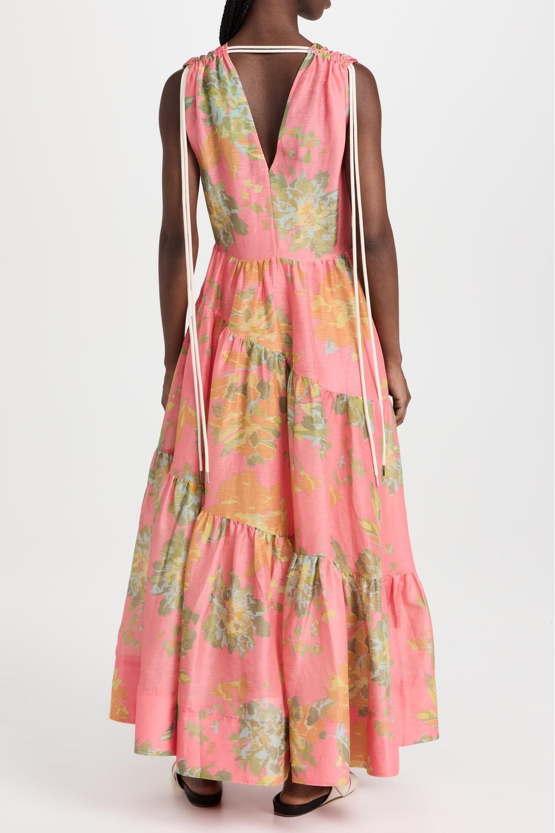 Floral Shirring Ruffle Midi Dress
