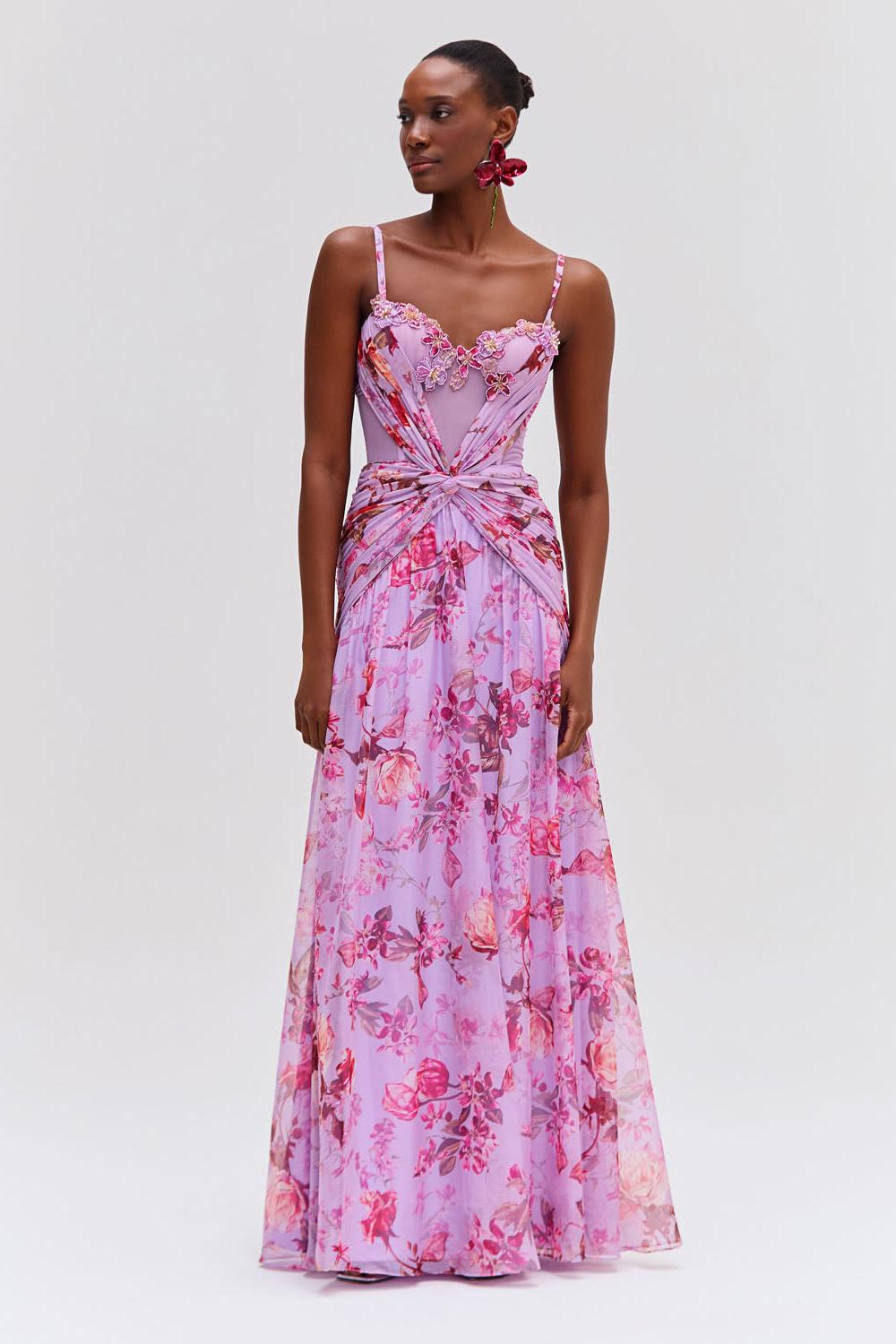 Lace Splicing Knotted Maxi Dress