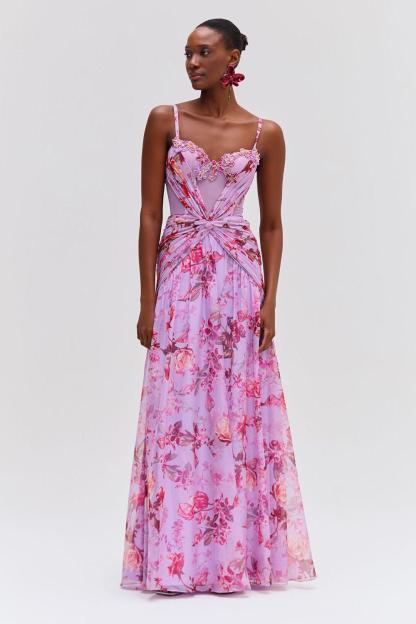 Lace Splicing Knotted Maxi Dress