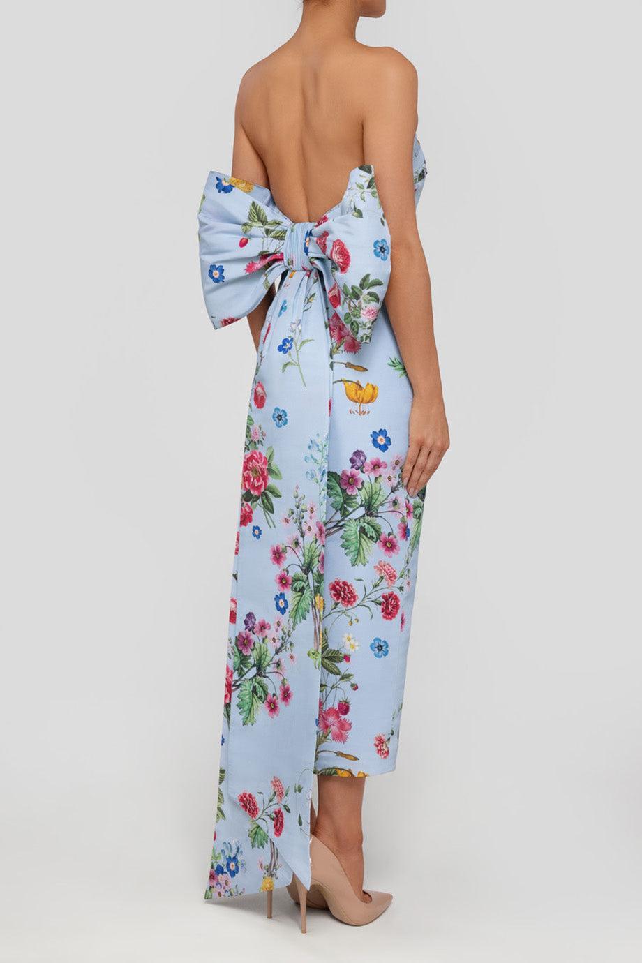 Bow Floral Off Shoulder Midi Dress