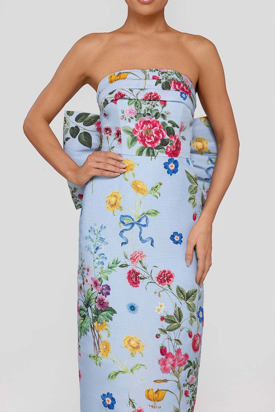 Bow Floral Off Shoulder Midi Dress