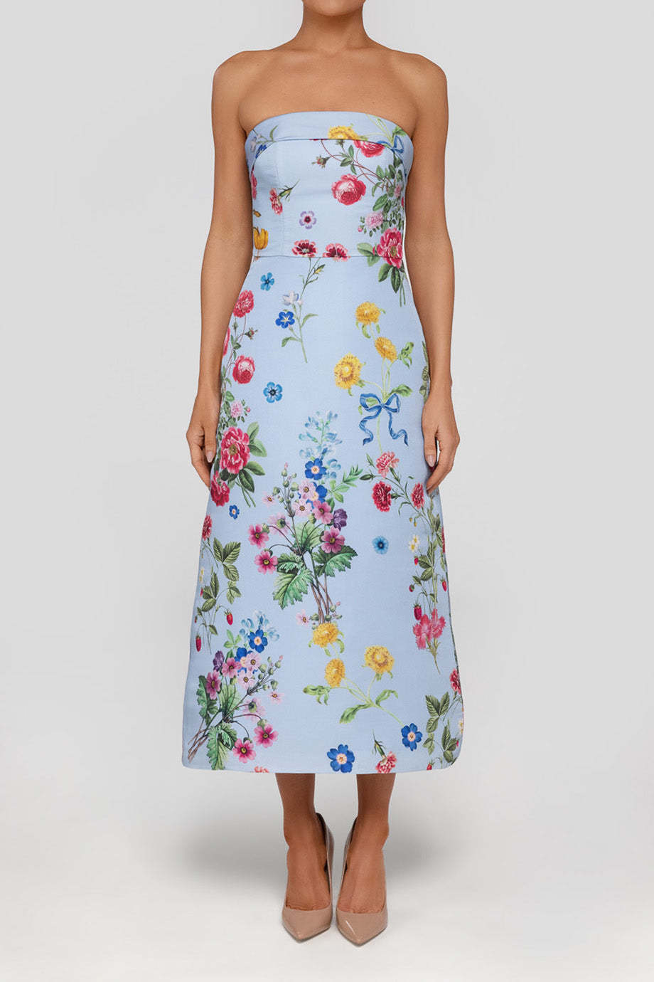 Bow Floral Off Shoulder Midi Dress