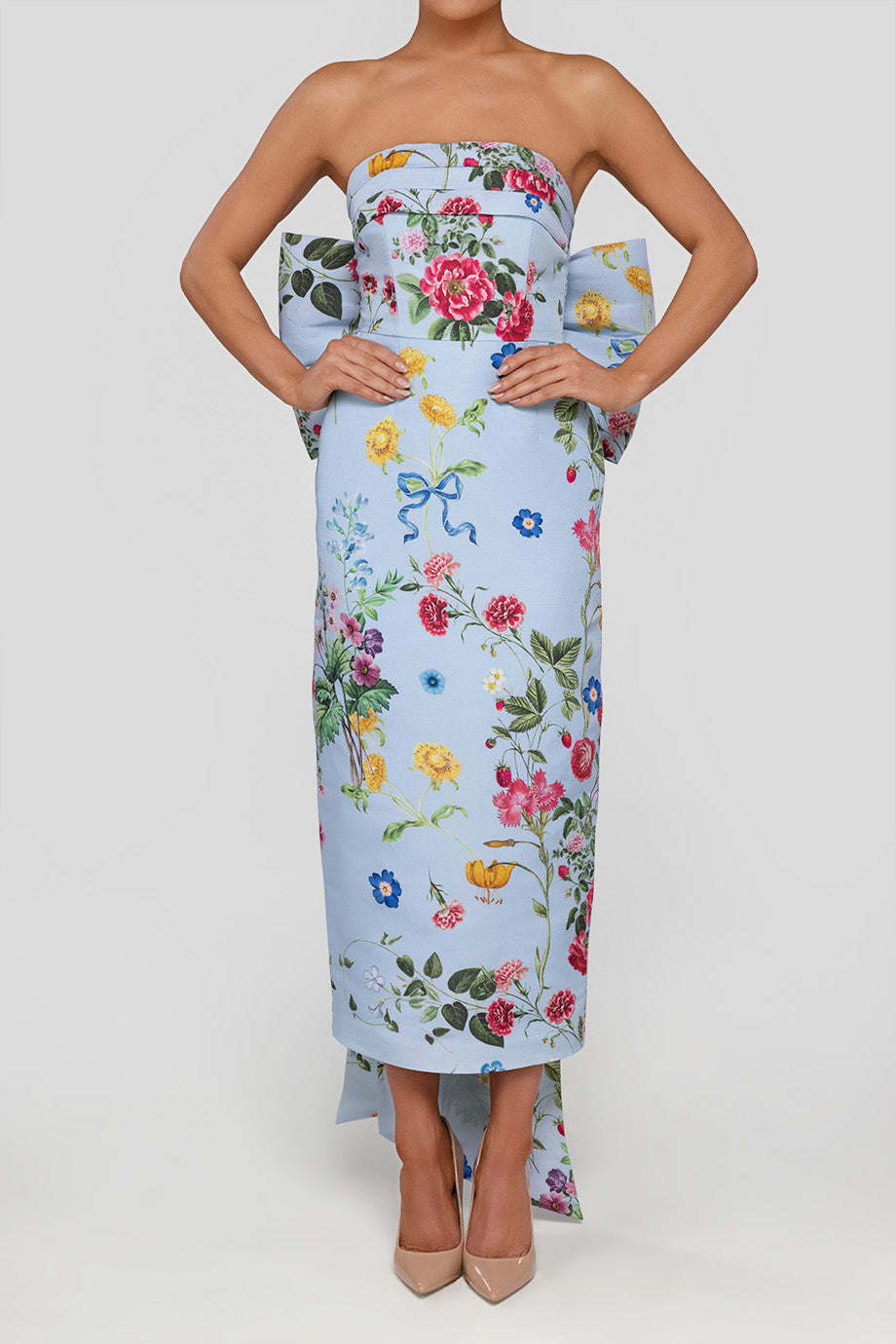 Bow Floral Off Shoulder Midi Dress
