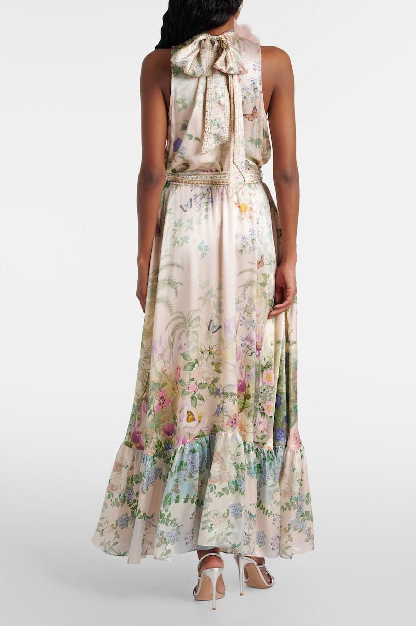 3D Flower Lace-Up Sleeveless Midi Dress
