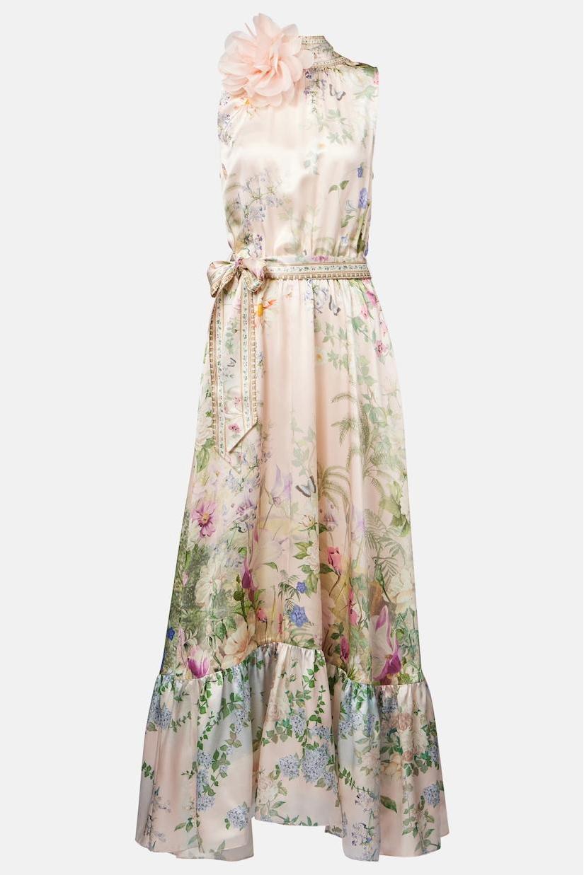 3D Flower Lace-Up Sleeveless Midi Dress