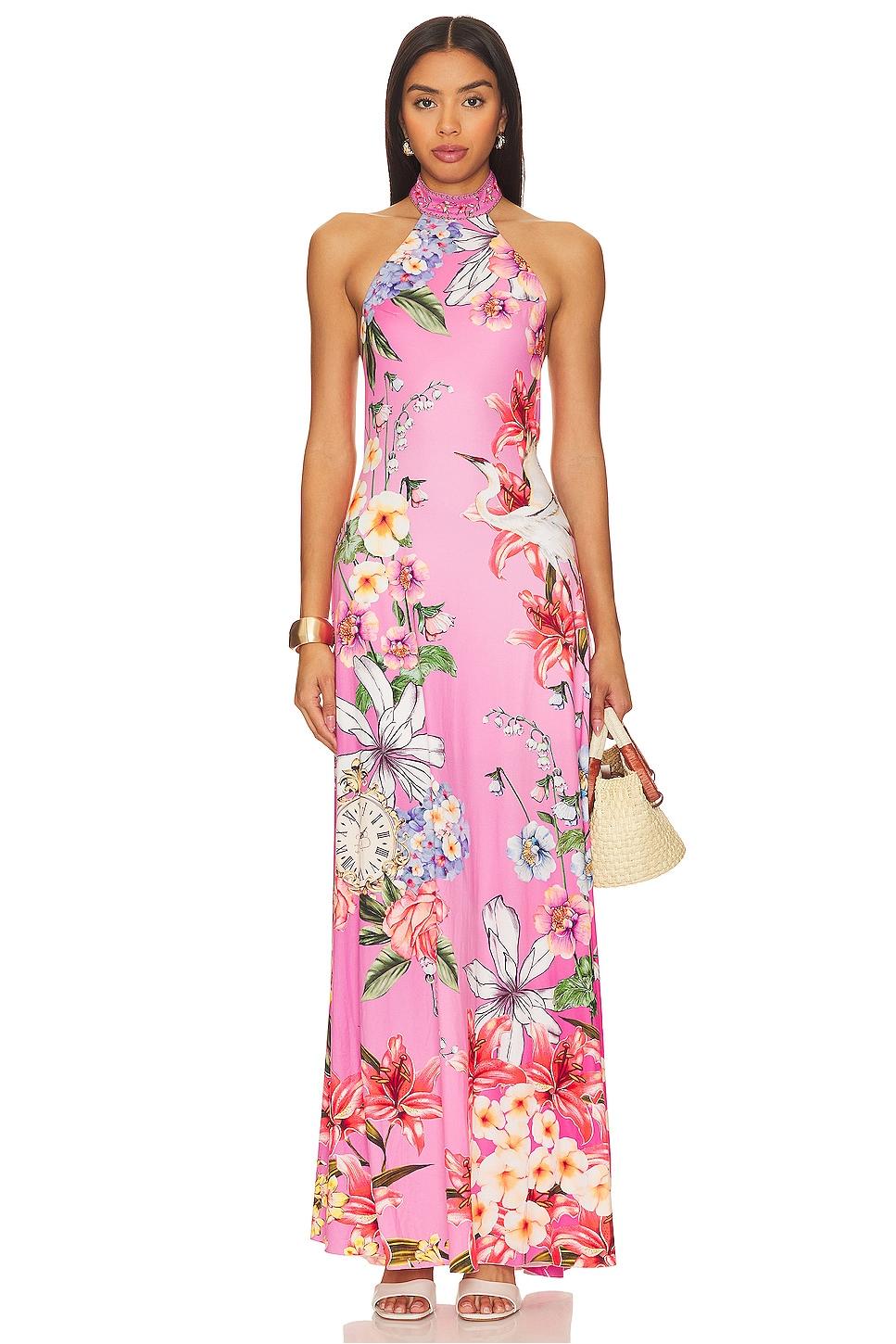 Floral Halter Neck Backless Midi Dress