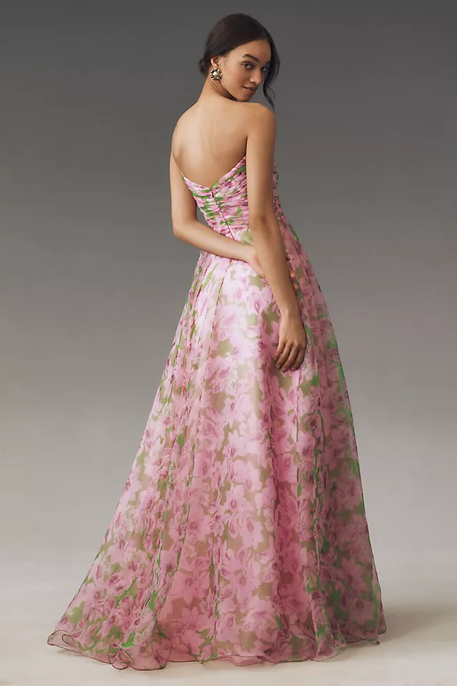 Organza Gathering Strapless Maxi Dress