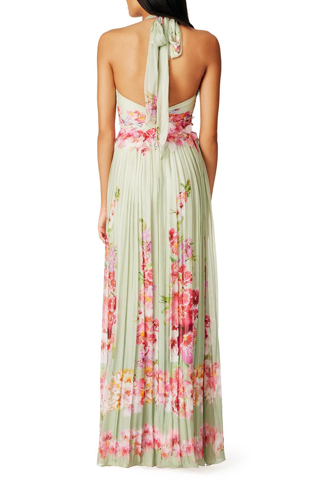 Floral Pleated Halter Neck Maxi Dress