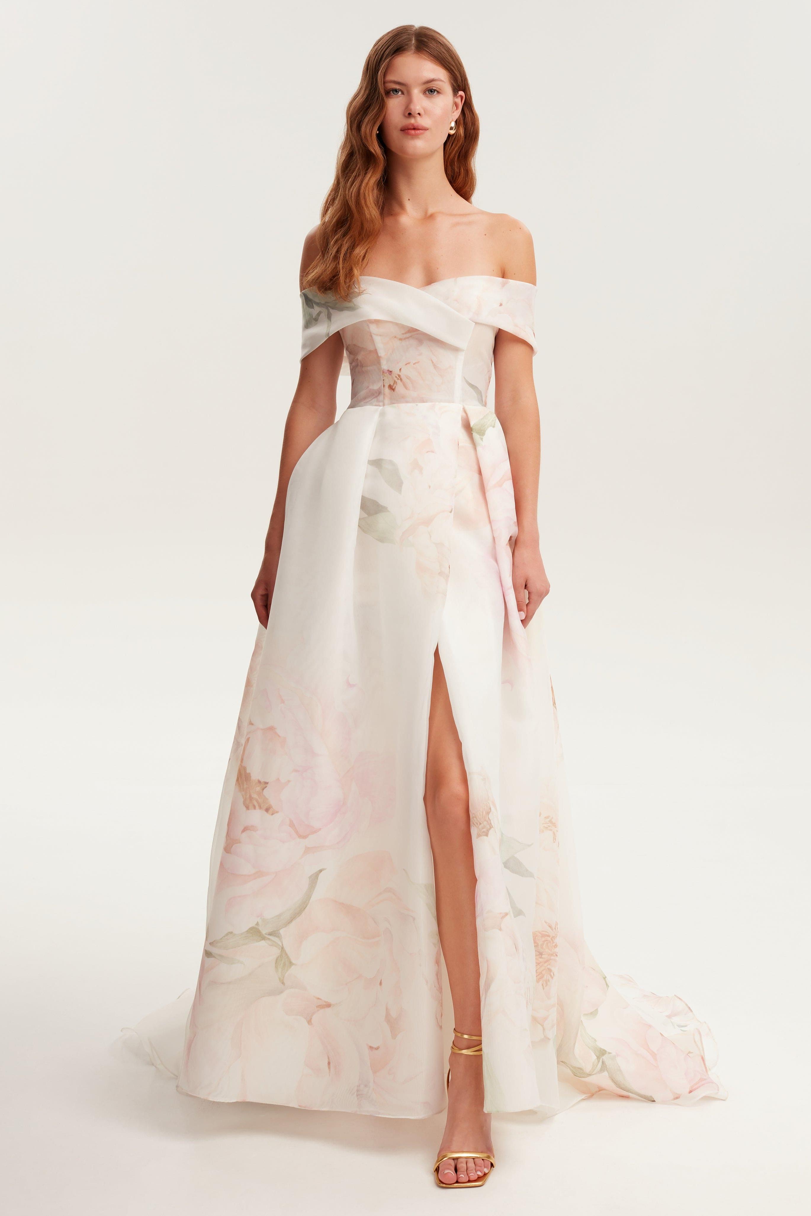 Floral Off-Shoulder Split Maxi Dress