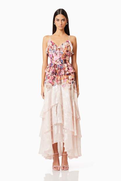 Floral Burn-Out Tiered Midi Dress