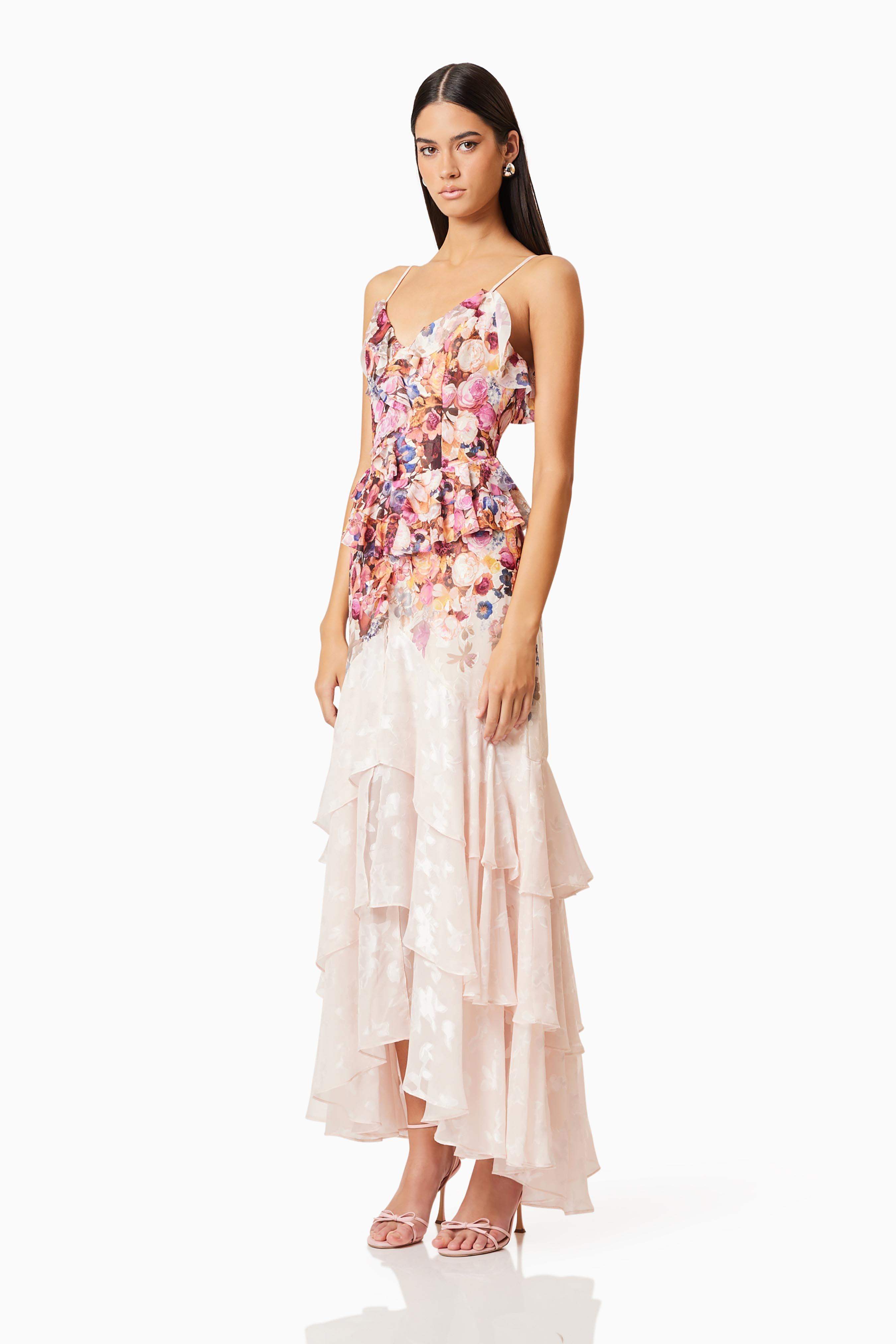 Floral Burn-Out Tiered Midi Dress