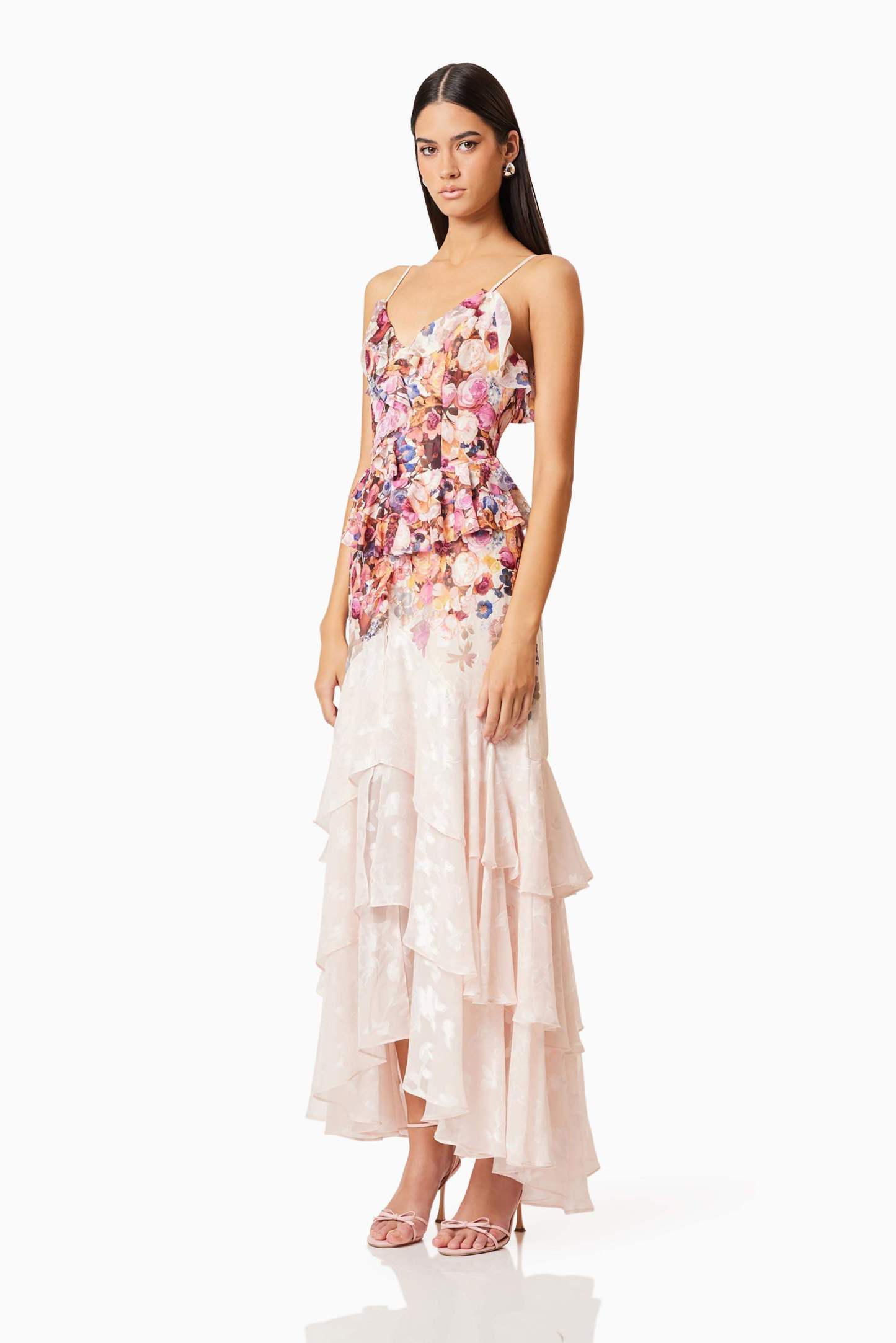 Floral Burn-Out Tiered Midi Dress