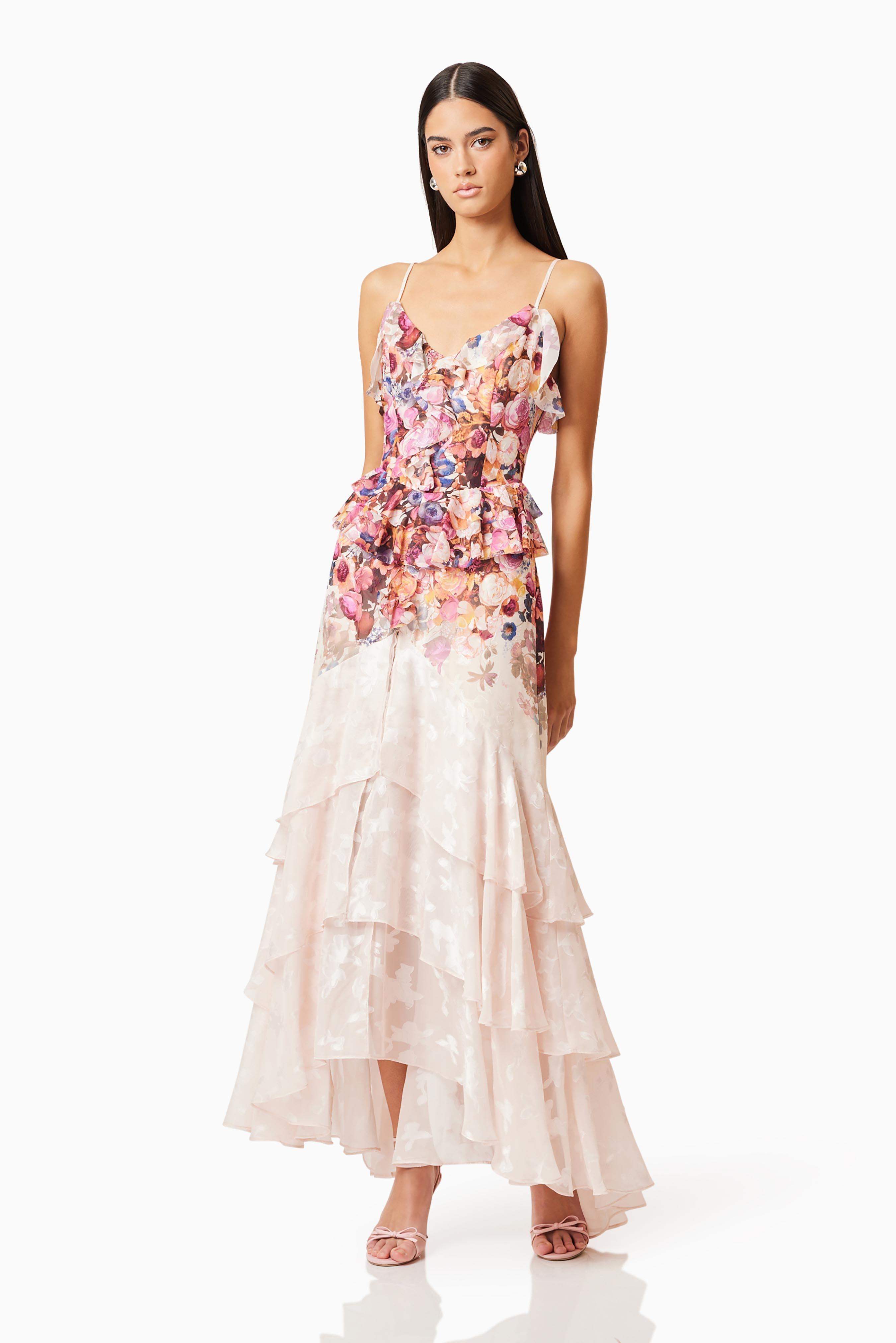 Floral Burn-Out Tiered Midi Dress
