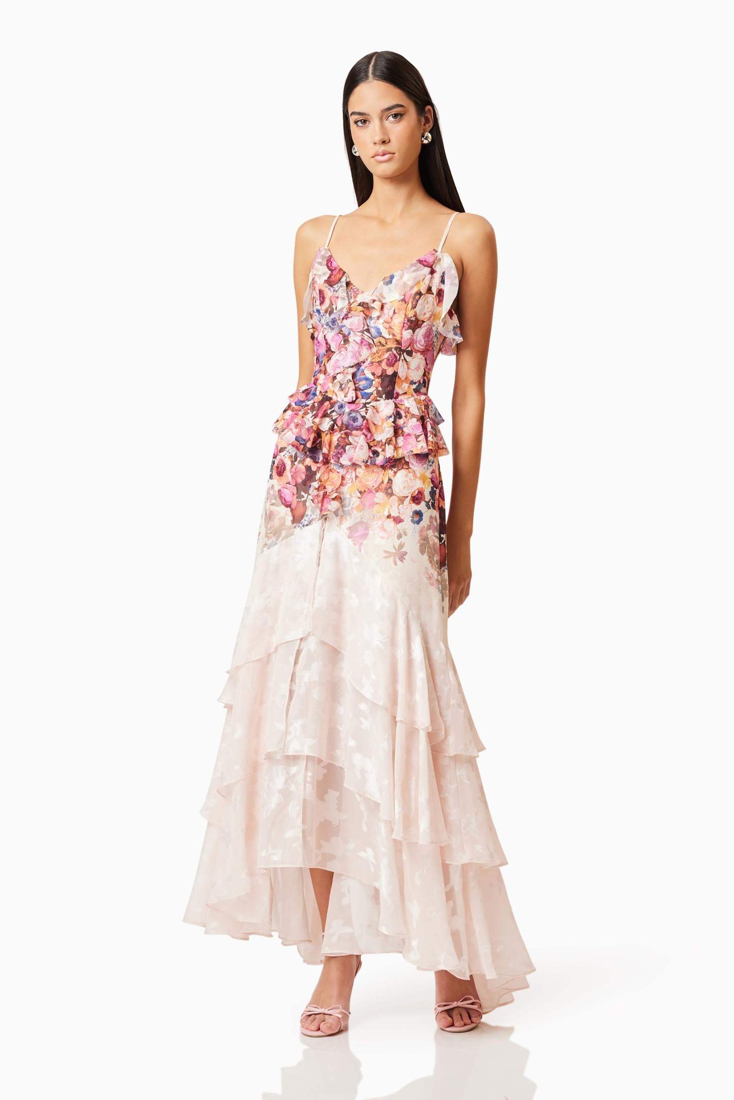 Floral Burn-Out Tiered Midi Dress