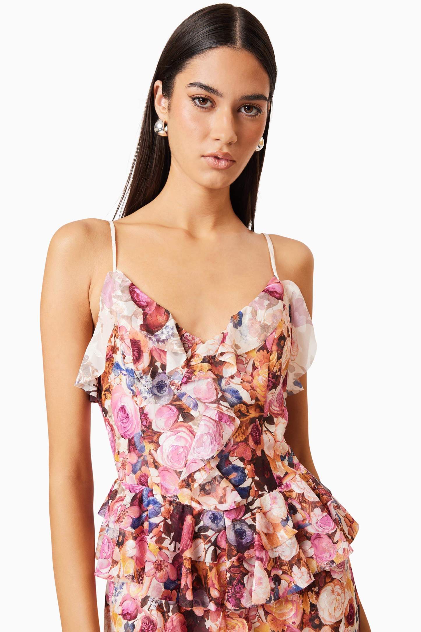 Floral Burn-Out Tiered Midi Dress