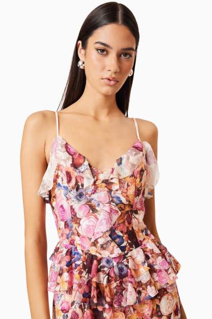 Floral Burn-Out Tiered Midi Dress