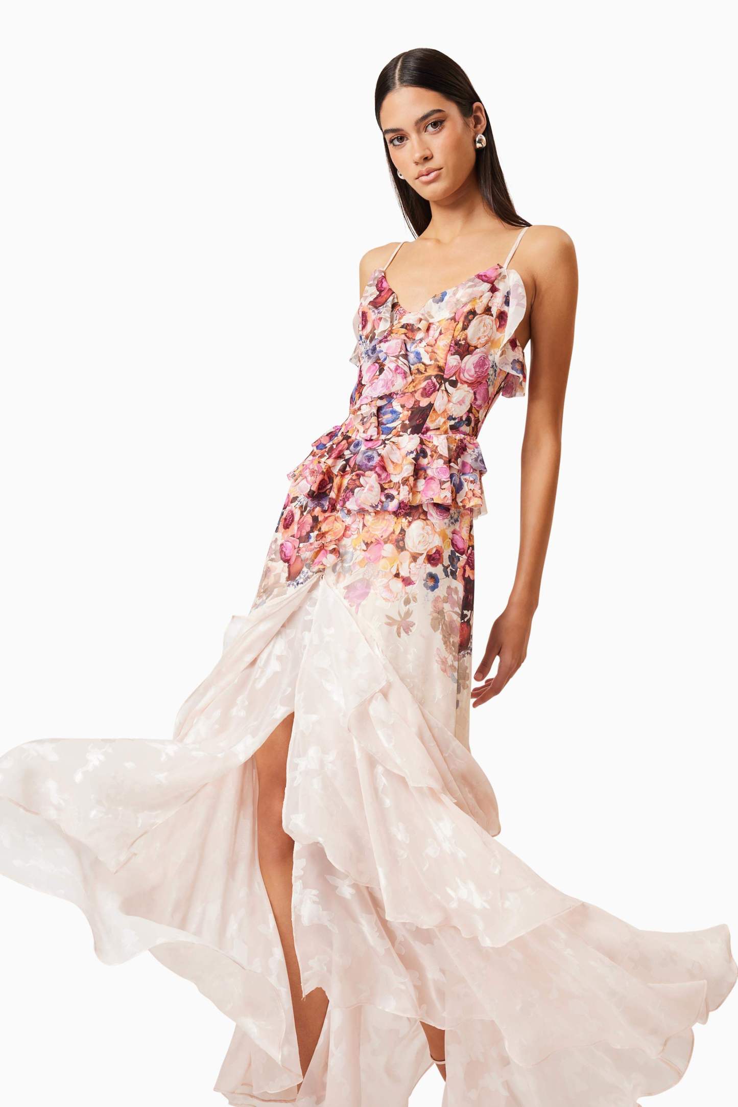 Floral Burn-Out Tiered Midi Dress