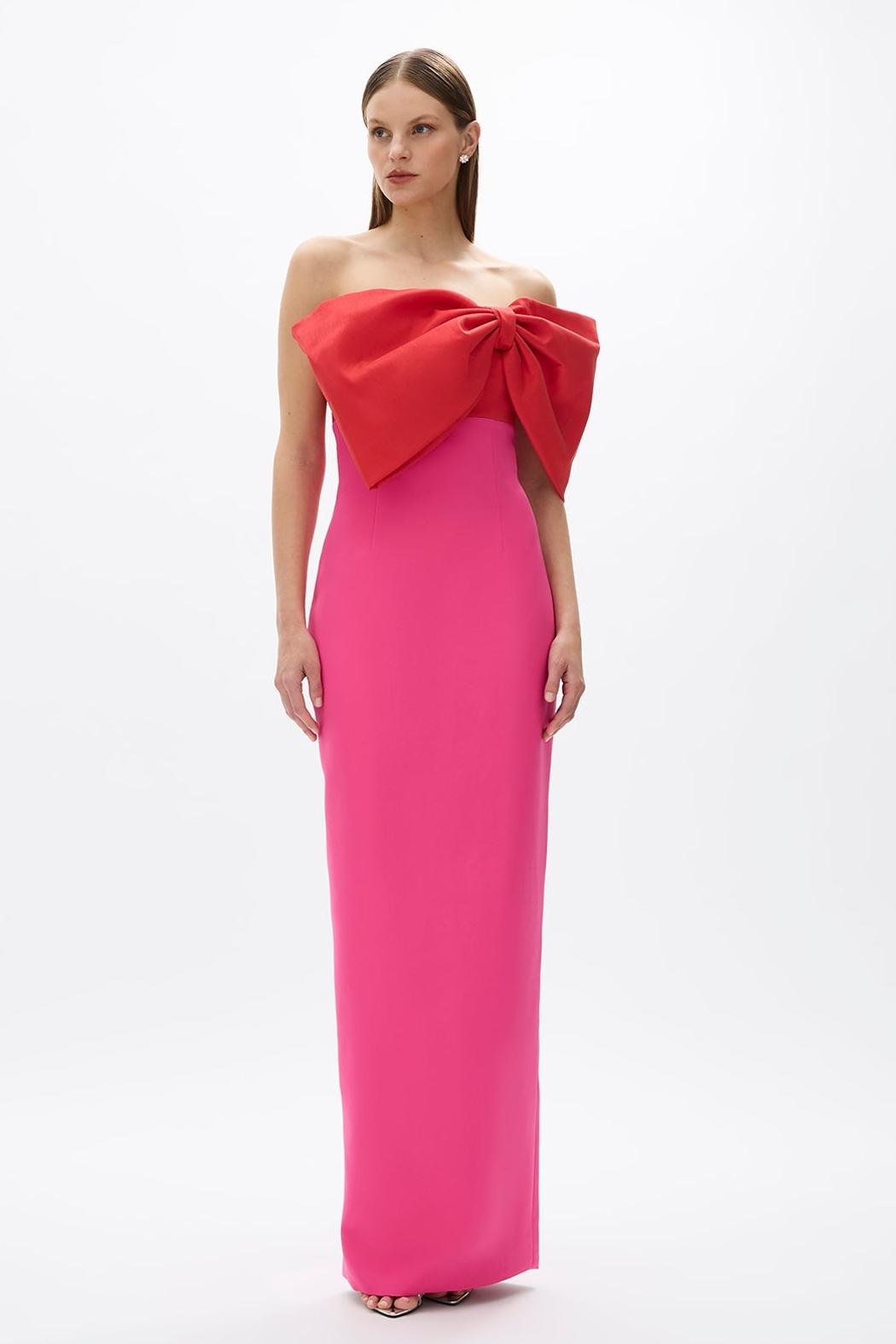 Bow Splicing Strapless Maxi Dress