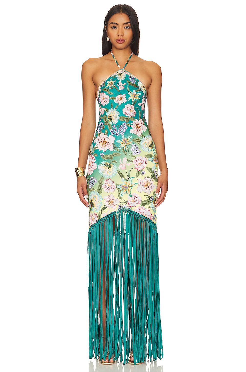 Floral Tassel Halter Neck Maxi Dress