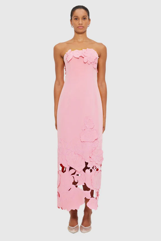 Appliquéd Cut-Out Off Shoulder Midi Dress