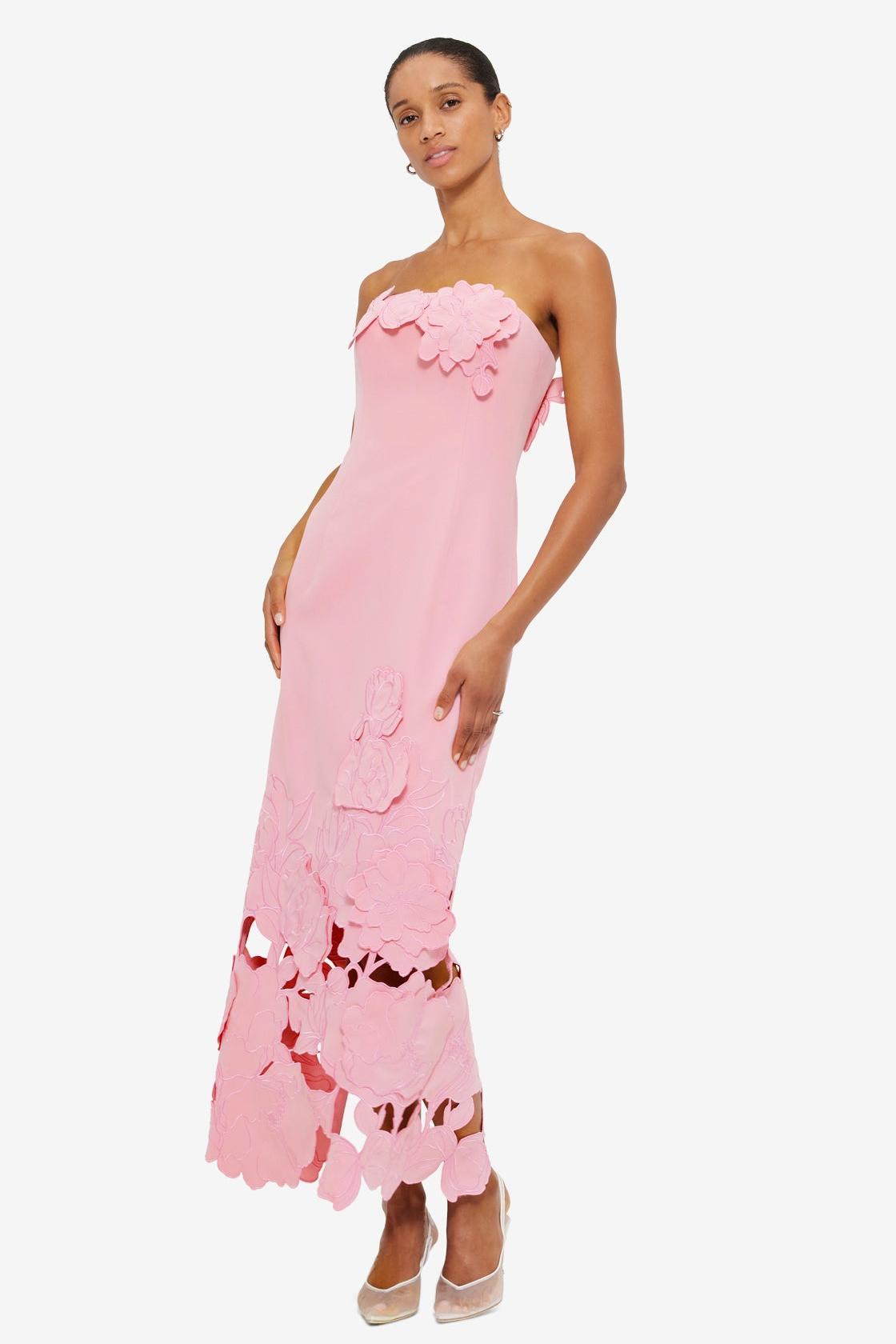 Off-Shoulder Floral Appliquéd Midi Dress