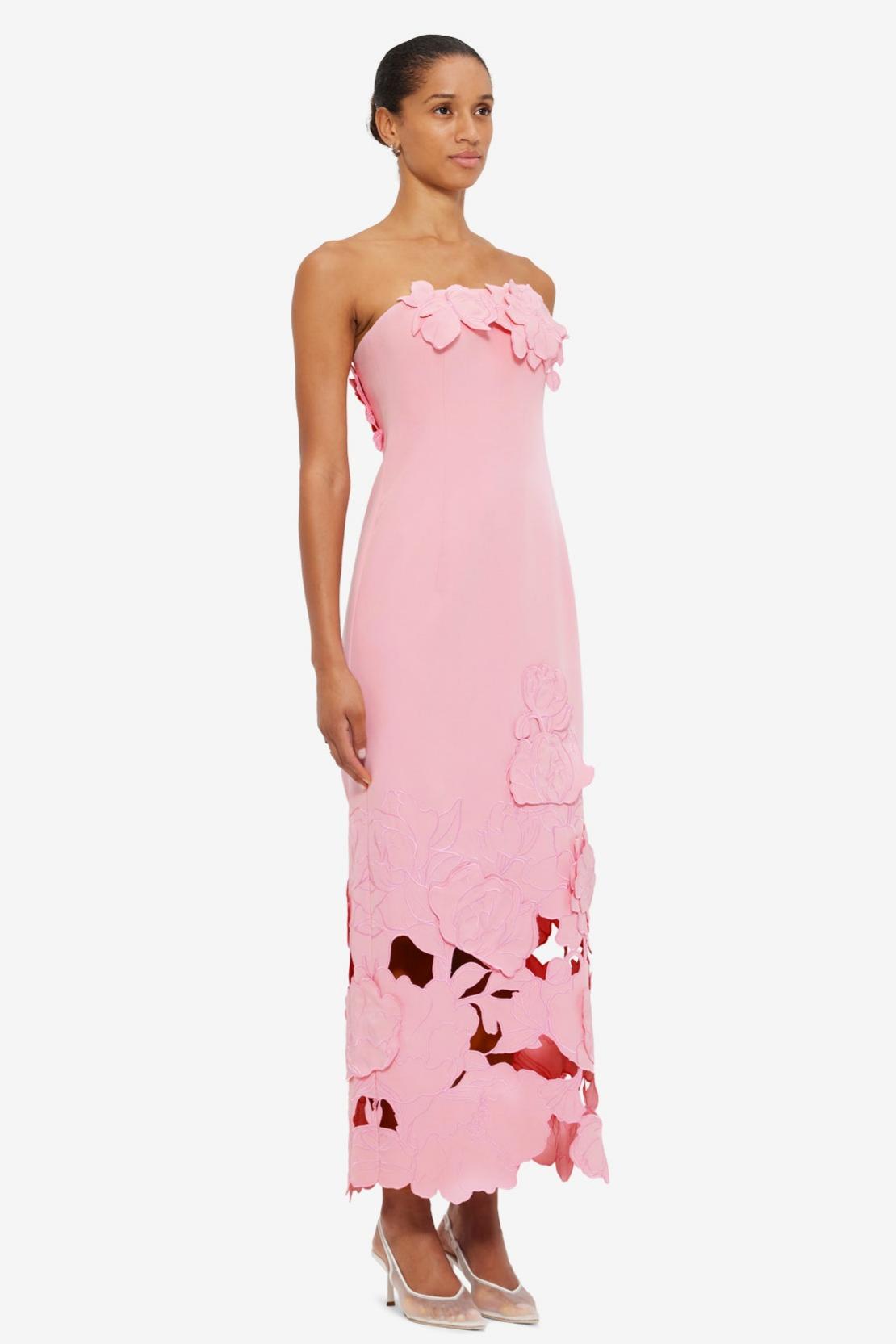 Off-Shoulder Floral Appliquéd Midi Dress