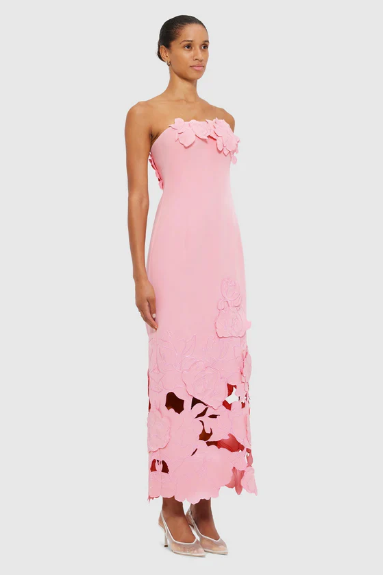 Off-Shoulder Floral-Appliquéd Midi Dress