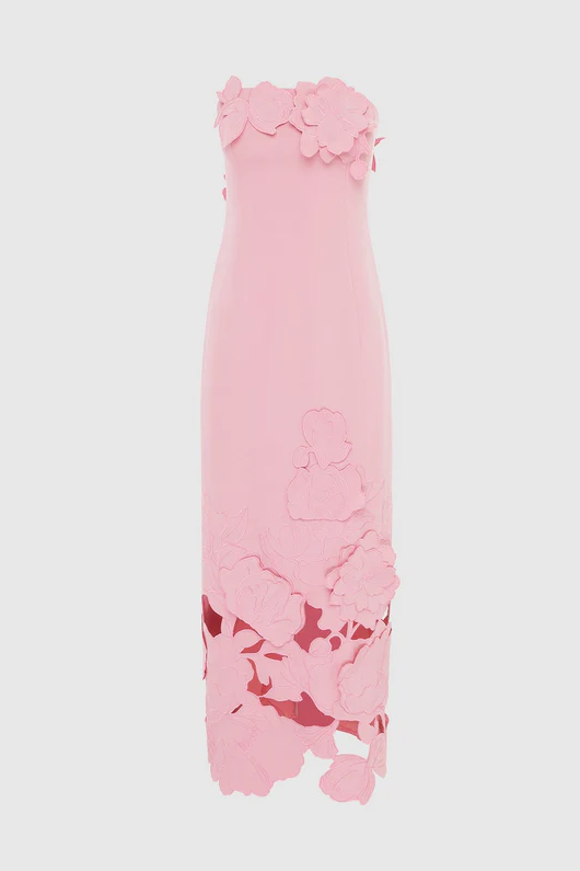 Off-Shoulder Floral-Appliquéd Midi Dress